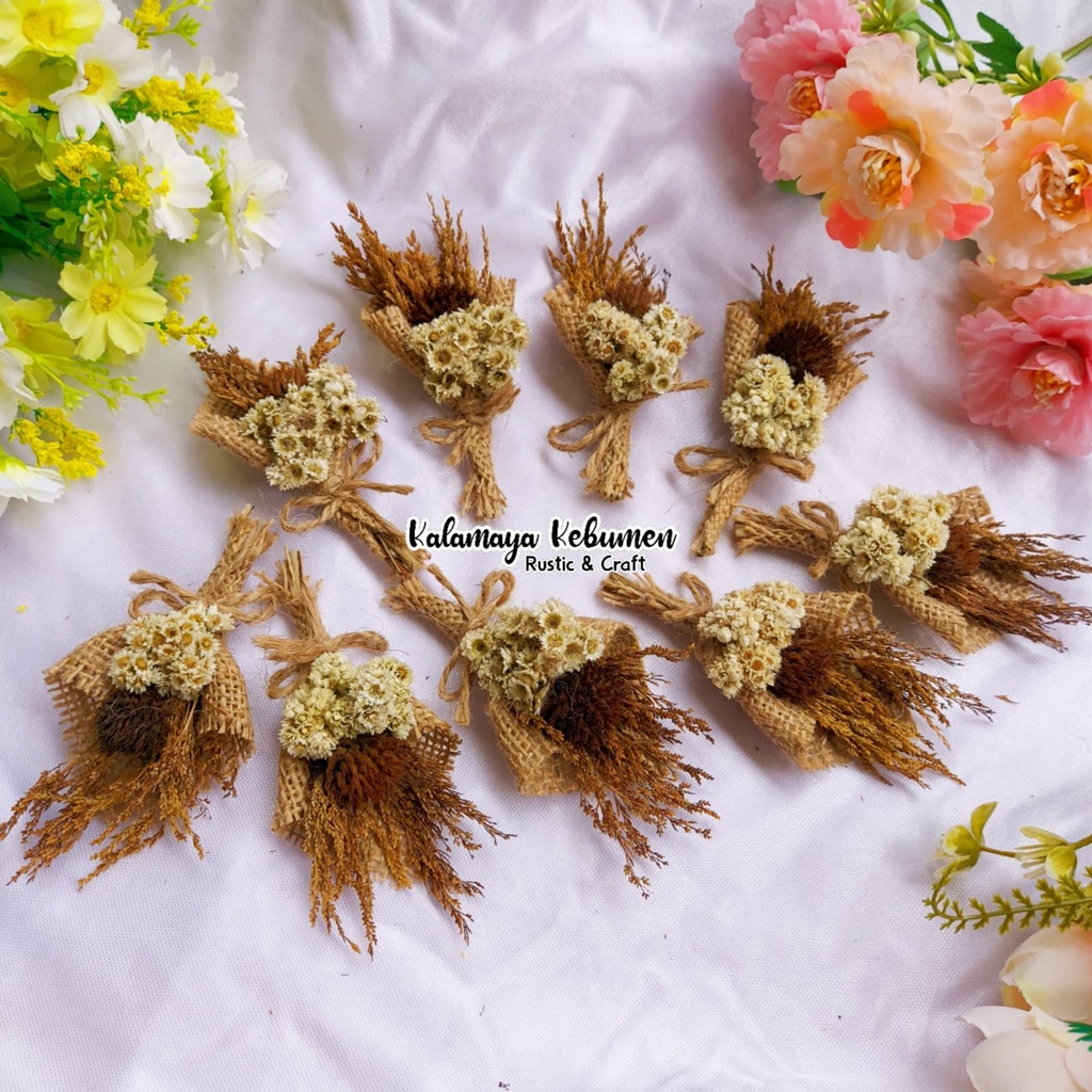Midi Goni Genjer Buket Bunga Edelweis Kering Hiasan Saku Pengantin Hiasan Mahar Seserahan Hantaran