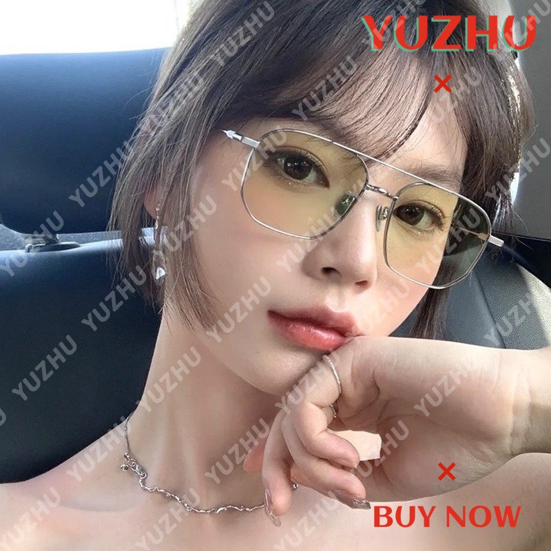 (YUZHU) Korean Fashion Bingkai Logam Double Beam Sunglasses Mode Baru Bingkai Persegi Anti Cahaya Biru Kacamata Unisex