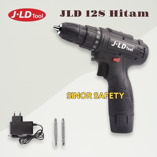 JLD 12S Hitam Mesin Bor Cordless Drill Besi Baterai 12 V + Charger