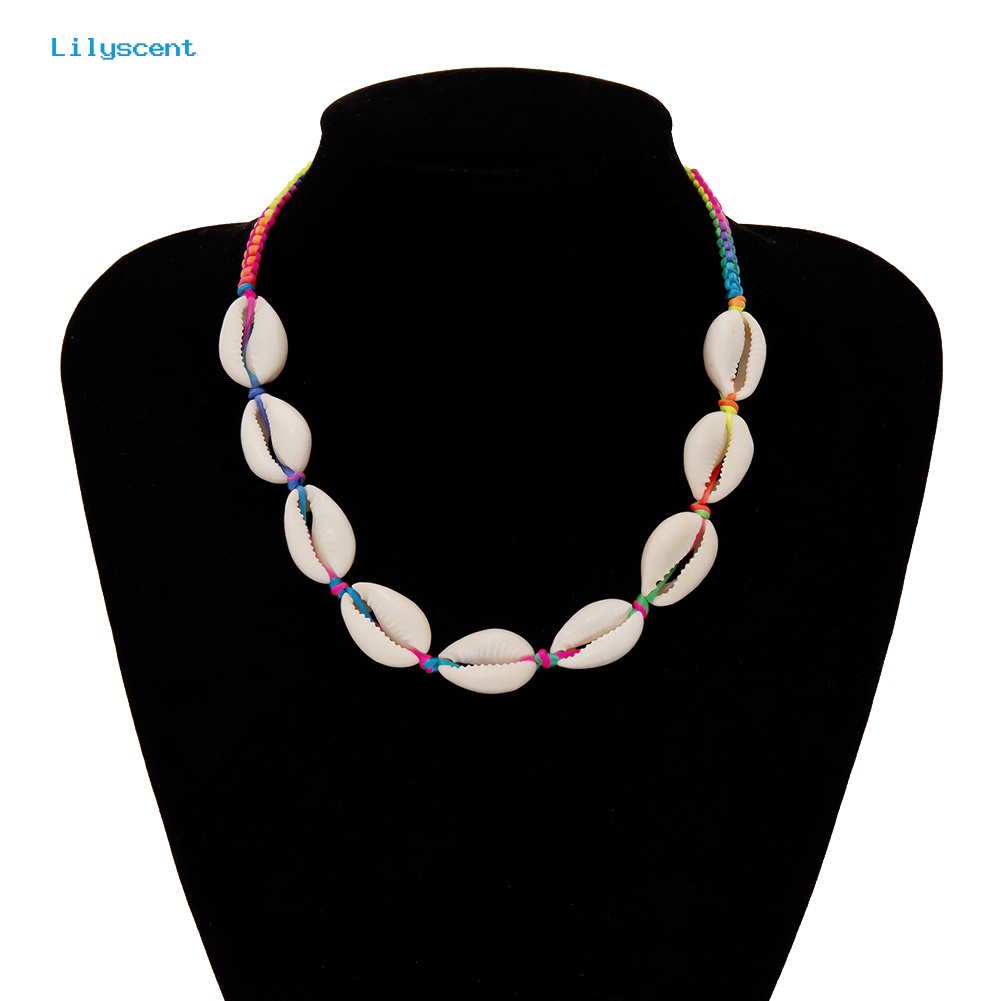 [LS] Hawai Wanita Cowrie Shell Warna-Warni Dikepang Tali Choker Adjustable Necklace