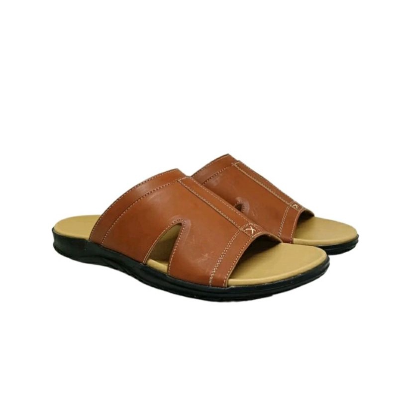Sandal Kulit Pria 38-44 Sendal Slop Bapak2 Anti Slip JUMBO Sendal Lebaran Kekinian Terbaru Super Empuk Tane, 42