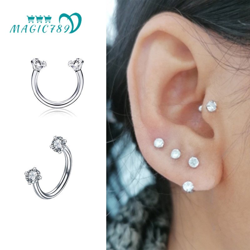 Papaozhu 1PC Glittery Zirkon Anting Tindik Stainless Steel Untuk Wanita Pria Gaya Tindik Hidung Bibir Cincin Fashion Telinga Manset Perhiasan