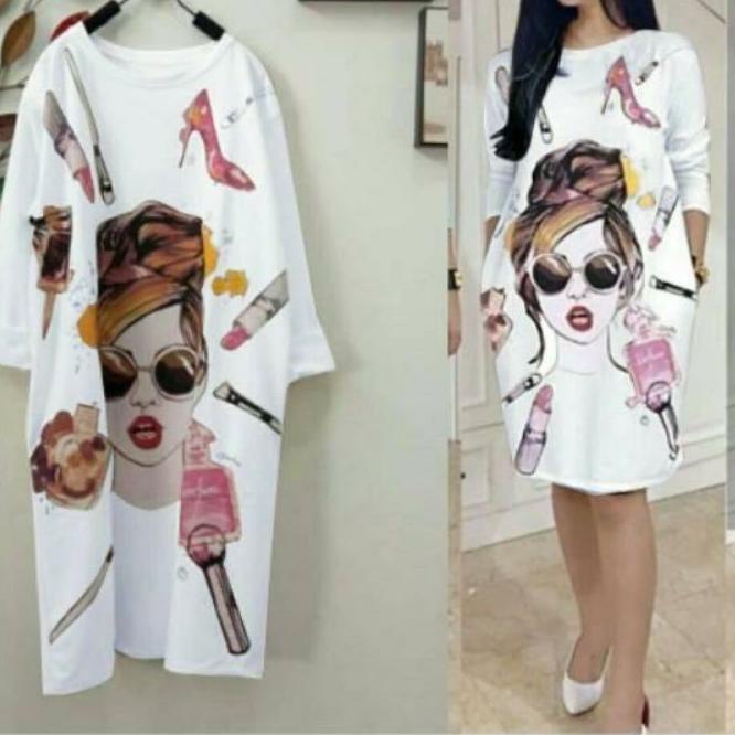 ☁ TUNIK UKURAN JUMBO / TUNIK KAOS JUMBO OVERSIZE / Bunny shop /Dress big size Beauty Putih ♧