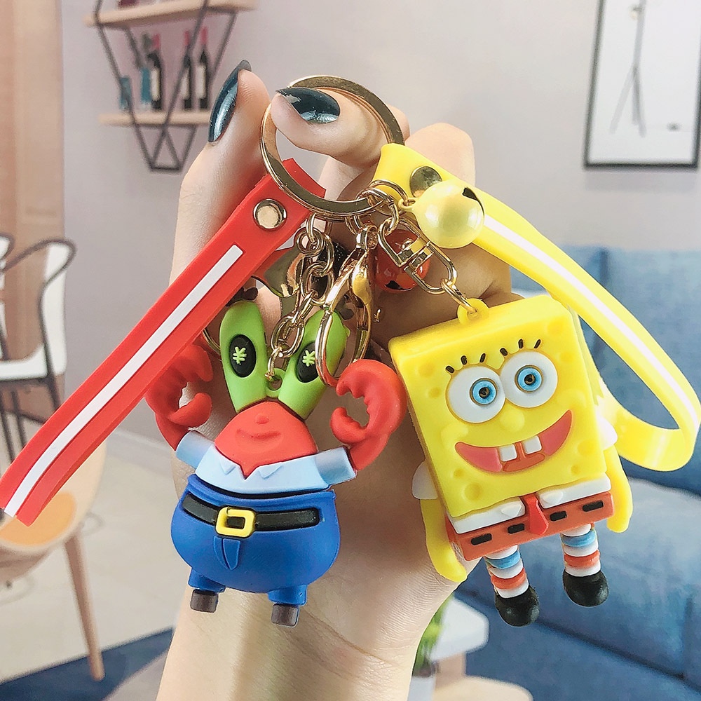 Lem Lembut Bahan pvc Motif Kartun Spongebob SquarePants | Gantungan Kunci Bentuk Boneka Tiga Dimensi | Gantungan Kunci Bentuk Tas Lucu Kreatif | Aksesoris Rambut | Hadiah Ulang Tahun