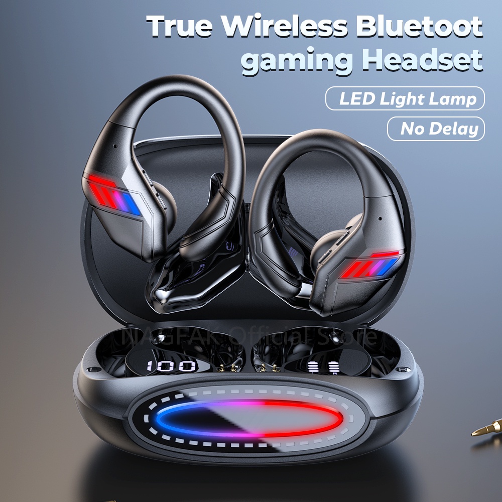 【VOULAO GM5】True Wireless Gaming Headset Bluetooth 5.3 Nirkabel Latensi Rendah dengan Mikrofon HiFi Stereo LED Power Display