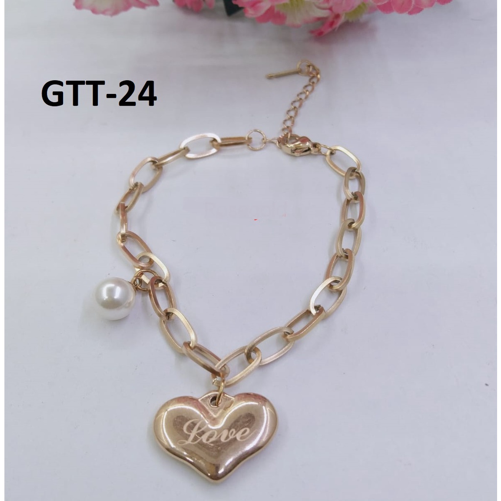 GELANG TANGAN KAKI TITANIUM EMAS GOLD HATI UKIR LOVE TERMURAH / DUNIA GELANG TERBARU