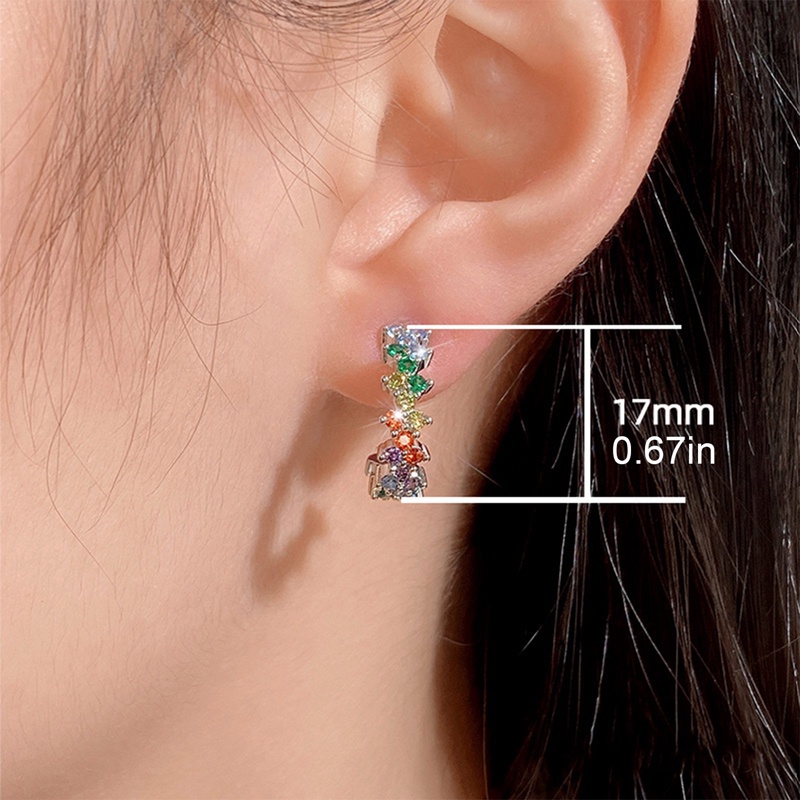 Fancy Rainbow Color Hoop Earrings Untuk Wanita Warna Perak Mempesona Cubic Zirconia Sederhana Bergaya Perempuan Anting Hadiah Fashion Perhiasan