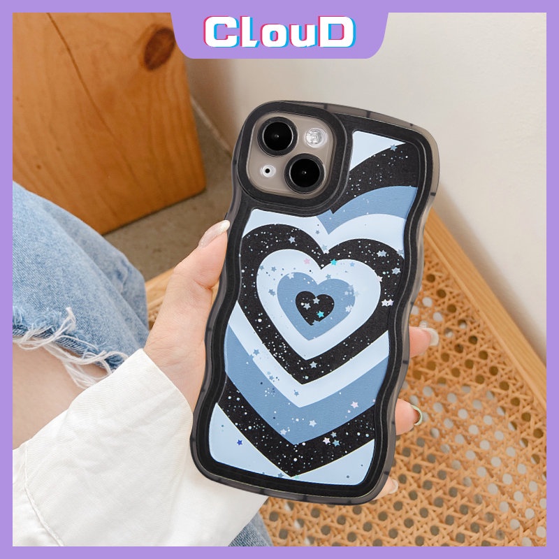 Casing Ponsel Tepi Bergelombang Kompatibel Untuk iPhone 7Plus XR 11 13 12 14 Pro Max X 6s 6 7 8 14 Plus XS Max SE 2020 Fashion Gradiasi Cinta Hati Bling Bintang Lembut Tpu Cover