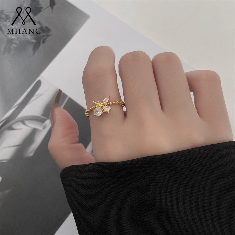 Vintage Mewah Zirkon Cherry Cincin Untuk Wanita Fashion Gelombang Tidak Teratur Pembukaan Cincin