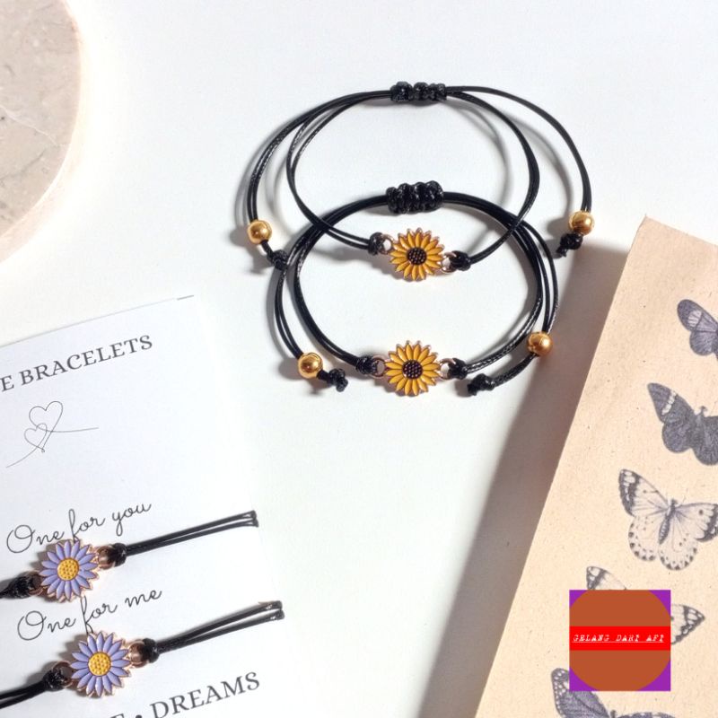2Pcs Gelang Couple Enamel Bunga Matahari Dengan Kartu Ucapan