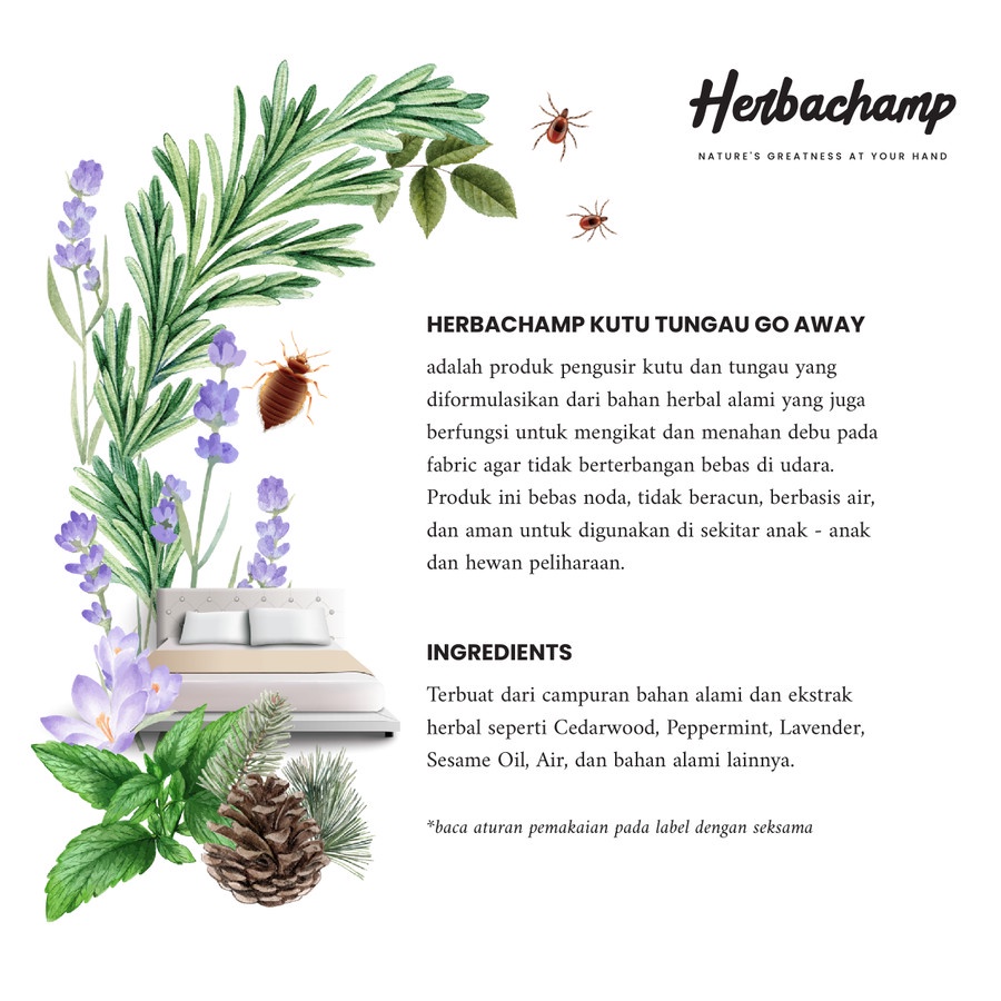 Herbachamp KUTU TUNGAU GO AWAY / Pengusir Kutu Tungau / Bed Fabric Spray Anti Tungau