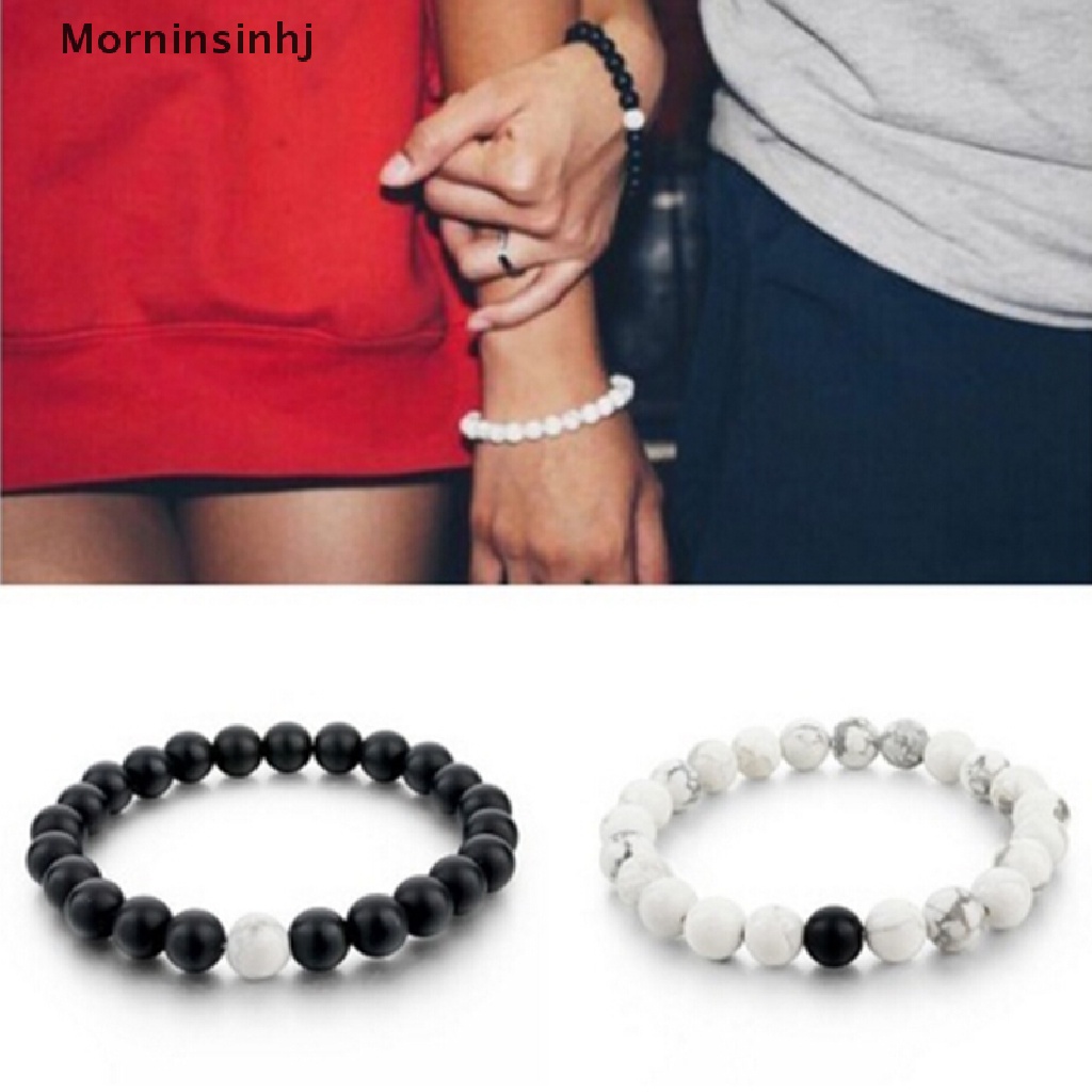 Mornin Fashion 2Pcs Pasangan His &amp; Hers Distance Gelang Lava Bead Matching YinYang Lovers Gift id