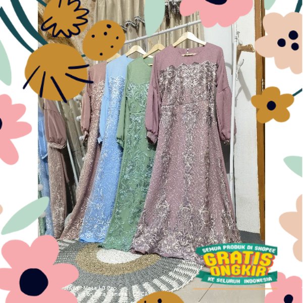 baju gamis brukat import premium terbaru SILVANA dress baju kondangan terbaru size L, XL, XXL / atas