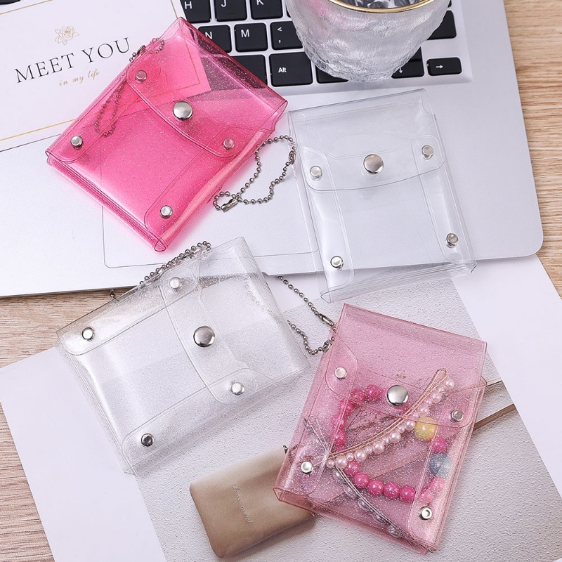 Tas Penyimpanan Barang Kecil PVC Anti Air Transparan/Tas Penyimpanan Perhiasan Tebal Mini Pink