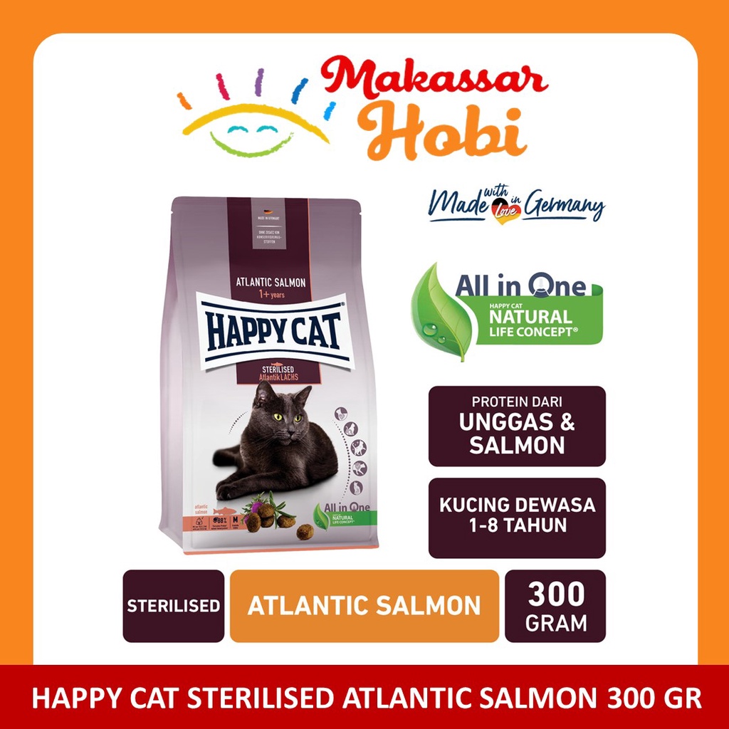 Happy Cat Adult Sterilised Atlantic Salmon 300gr Makanan Kucing Dewasa