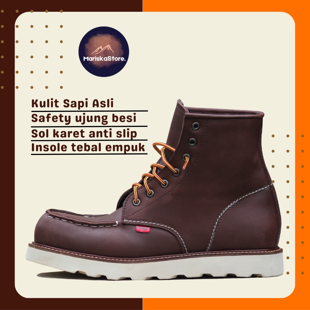 promo sepatu safety boot Moctoe sepatu pria sepatu kulit mahal kulit sapi asli safety ujung besi rea