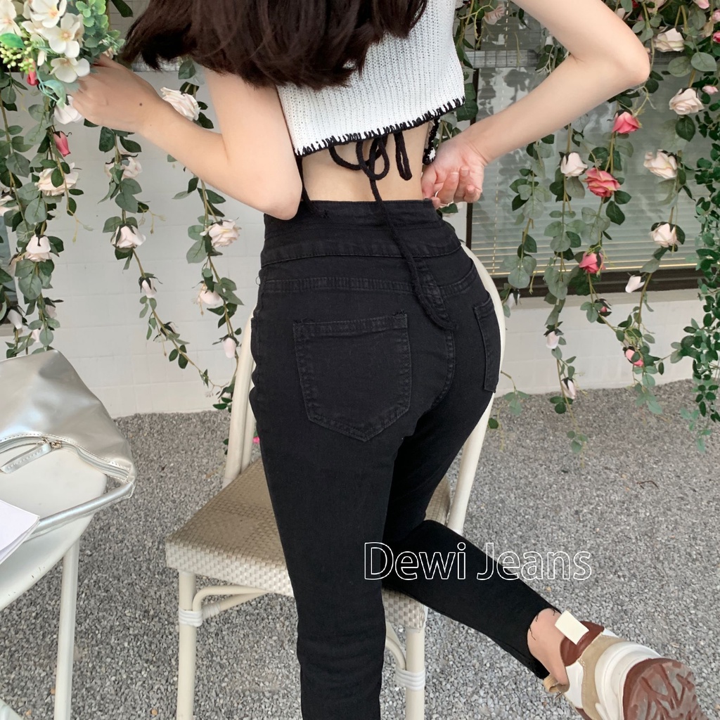 L.A.Outlet J32  Celana Jeans Bintang Biru Tua Celana Jeans Vintage Amerika Celana Jeans HW Lurus Celana Jeans HW Berpinggang Tinggi Celana Jeans Kaki Lebar Mode Baru Celana Jeans Peplum Kasual