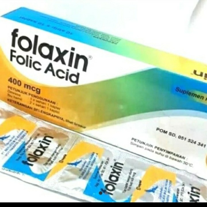 FOLAXIN FOLIC ACID 400 MCG BOX 10 STRIP ISI 100 KAPLET / SUPLEMEN MAKANAN