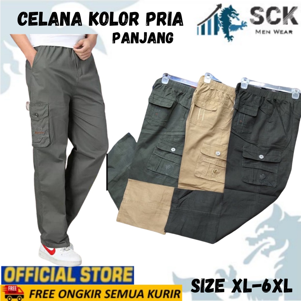 Celana PANJANG Pria POLOS HD Import ukuran JUMBO / Kolor  Distro Pinggang Karet Bahan Katun - sckmenwear GROSIR