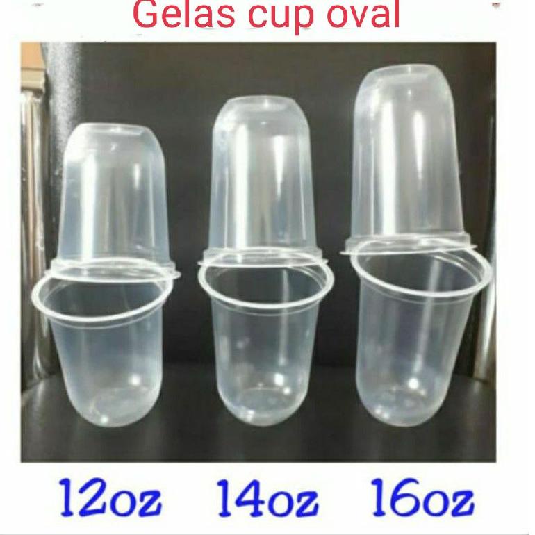 I87 Gelas cup 12oz HOK (50 cup) U OVAL TEBAL/gelas cup plastic 12oz/gelas cup tebal/gelas cup boba/g