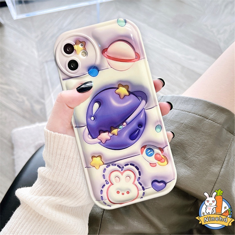 IPHONE Casing Kompatibel Untuk Iphone14 13 12 11 Pro Max X Xr Xs Max8 7 6 6s Plus SE 3D Vision Fashion Cosmic Planet Phone Case Expanded Air Cushion Lembut Tpu Shockproof Cover Pelindung