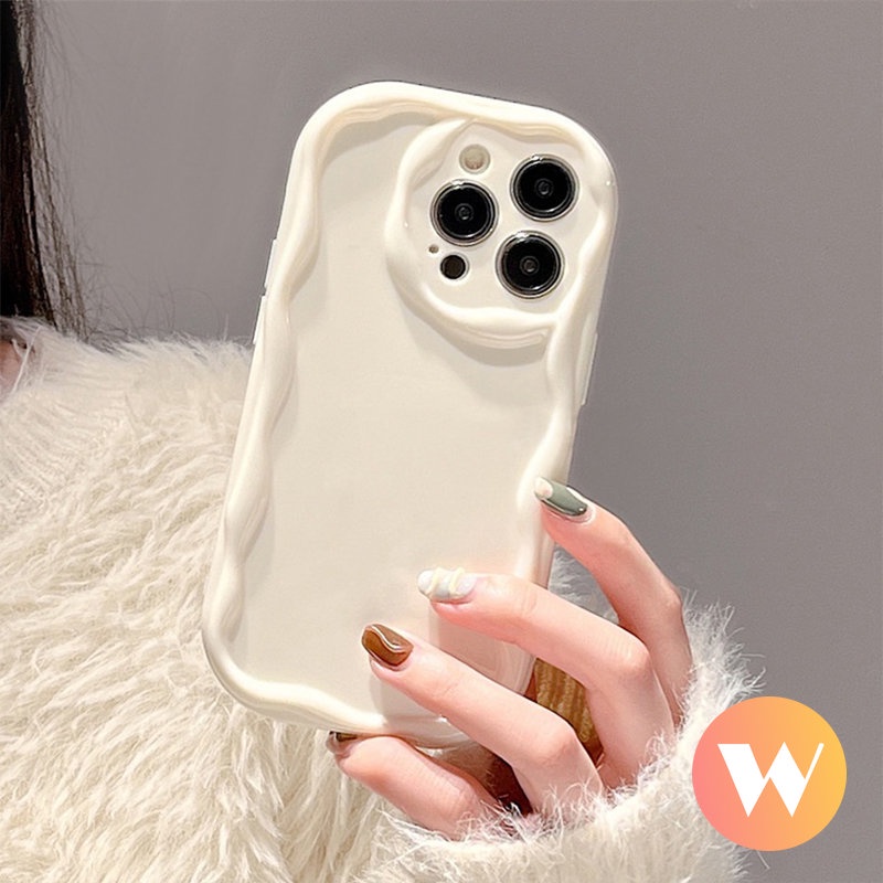 Fashion Sederhana Cat Air Gelombang Bingkai Cushion Case Kompatibel Untuk iPhone 7Plus 11 13 12 14 Pro Max 8Plus X XR XS Max Halus Glossy Shockproof Lembut Tpu Phone Cover