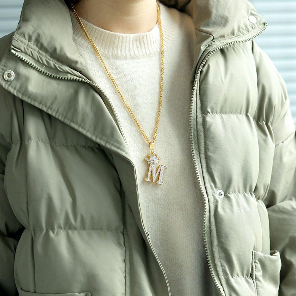 Mxbeauty Wanita Kalung Unik Unisex Sederhana 26huruf Liontin Rantai Klavikula Pasangan Niche Desain Hadiah Gadis Berlian Imitasi Sweater Rantai