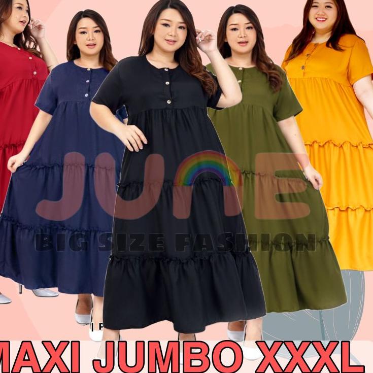 ☇ JUNE DRESS MAXI JUMBO REMPEL SUSUN BUMIL BUSUI FRIENDLY 3XL LD 120 ➭