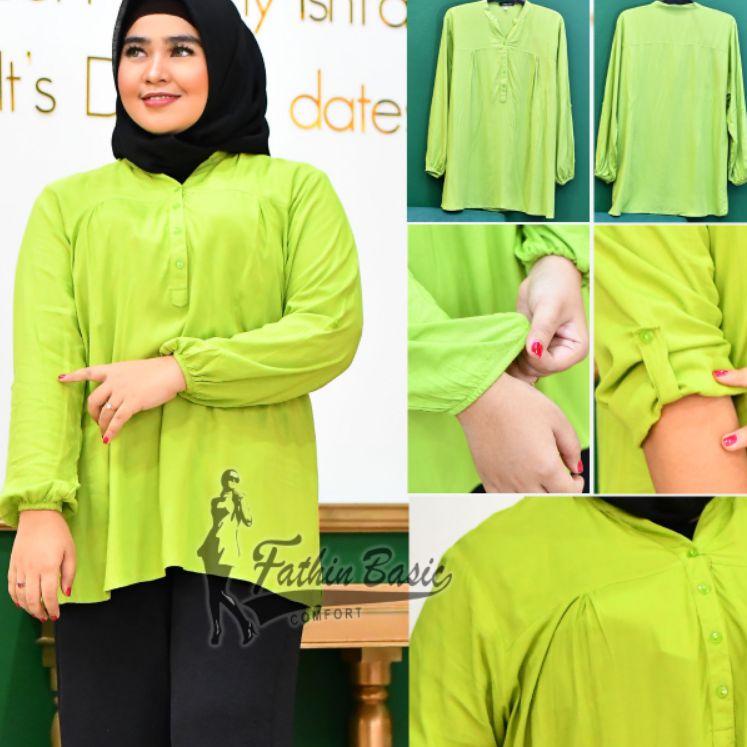 ♥ Blus Polos Ijo Muda - Blouse Polos Rayon - Lime- Lime green - ijo stabilo - Baju Adem - Fathin Bas