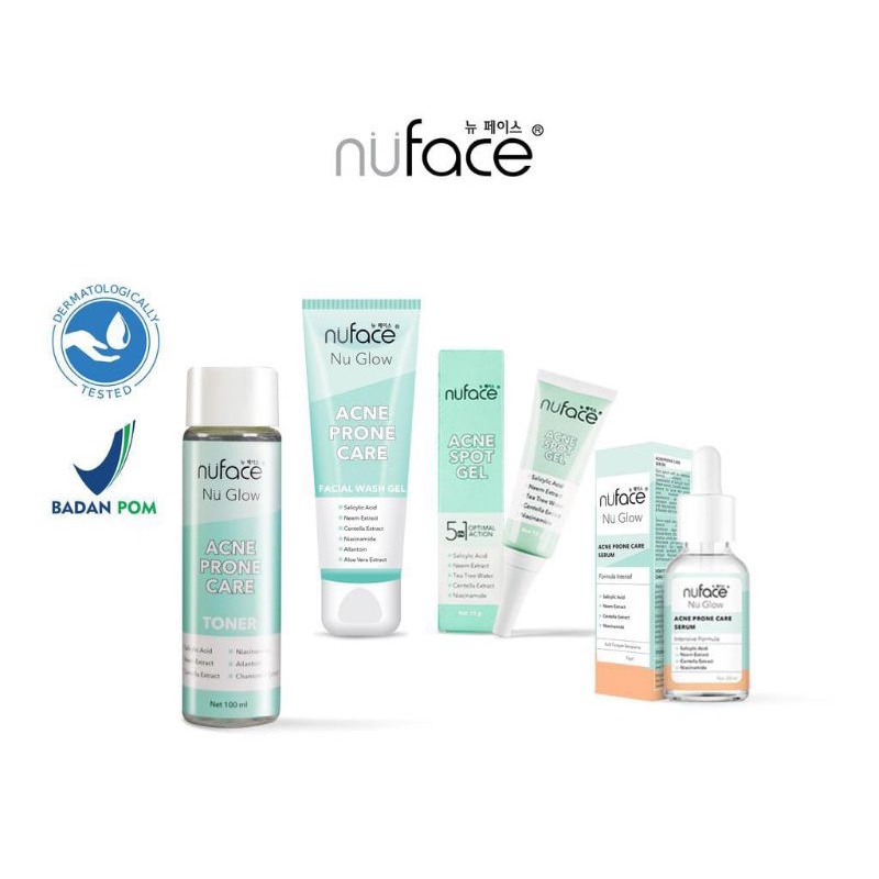 Nuface Nu Glow Acne Prone Care | Facial Wash Gel - Toner - Serum - Spot Gel - Day Cream - Night Gel