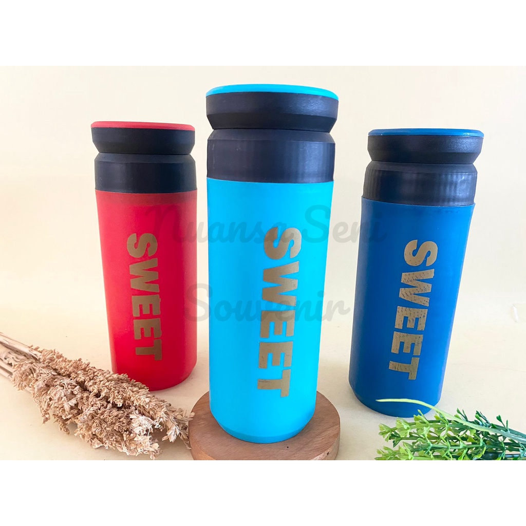 Souvenir Botol Sweet Tumbler Warna Botol Termos Kaca Botol Travel Minum Kaca Motif