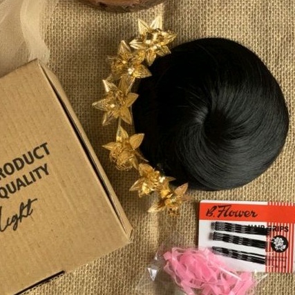 PAKET HAIRDO BULAT MAWAR/BINTANG (Sanggul Bulat,Sem. mawar/bintang, Jepit lidi&amp;karet unyil) / sanggul bulat/sanggul cepol/sanggul modern/karet ulir