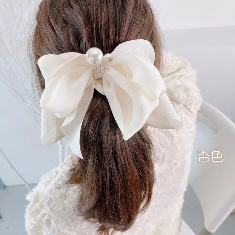 new satin pearl bow hairpin