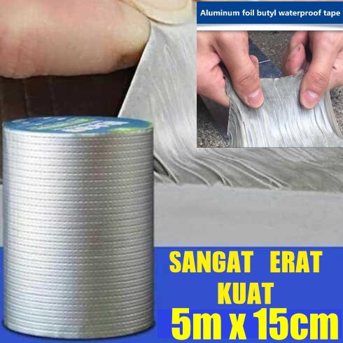 

Terlaris Lakban Anti Bocor Aluminum Foil Tape Waterproof Atap Besi 5M X 15Cm
