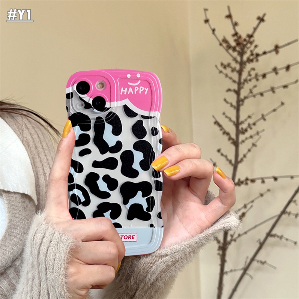 Fashion Case OPPO A17k A17 A77S A57 A16 A16K A16E A55 A95 A96 A94 A76 A12 A5s A15 A54 A7 A53 A3s A31 A52 A92 F9 F11 Reno5 Wavy Edge Denim Patch Happy Leopard Print Soft Couple Case