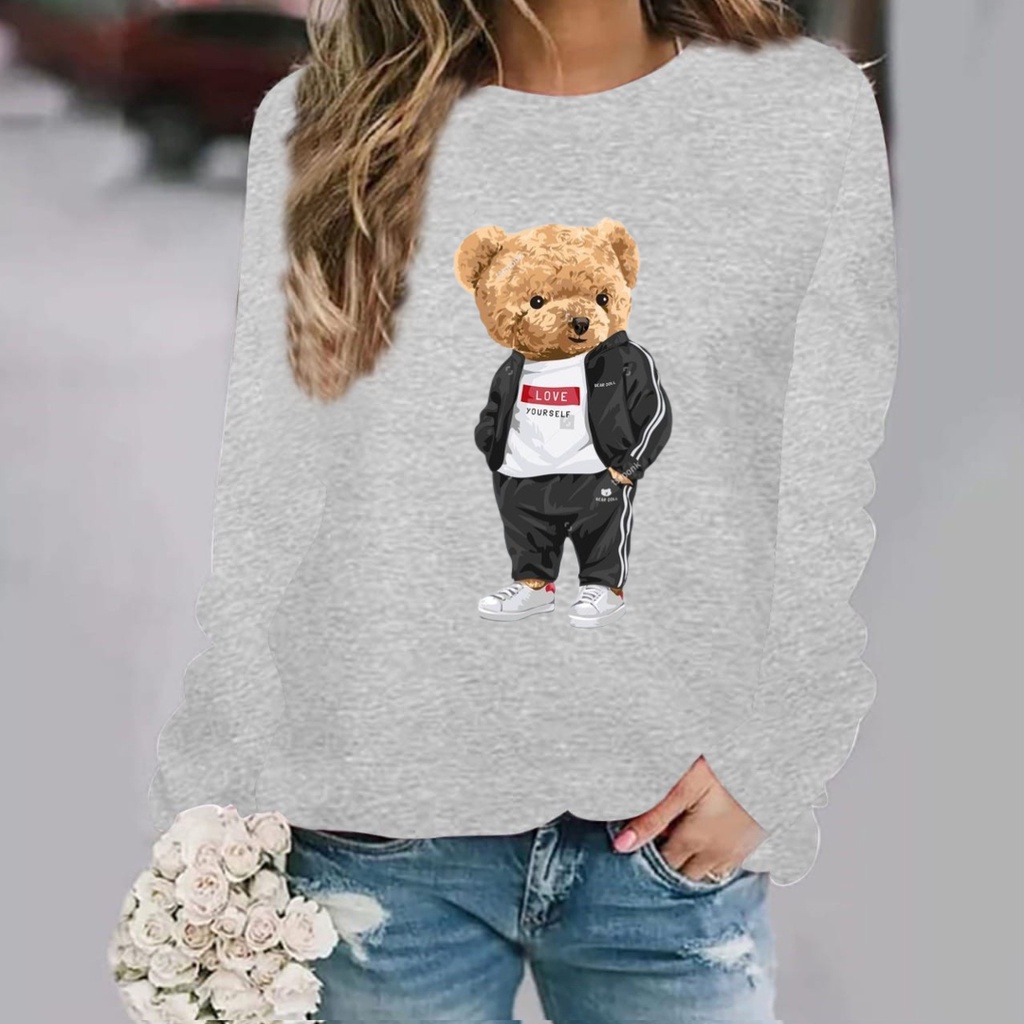 Baju lengan panjang wanita TEDDY BEAR LOVE YOURSELF / kaos distro keren trend dan kekinian / kaos terlaris