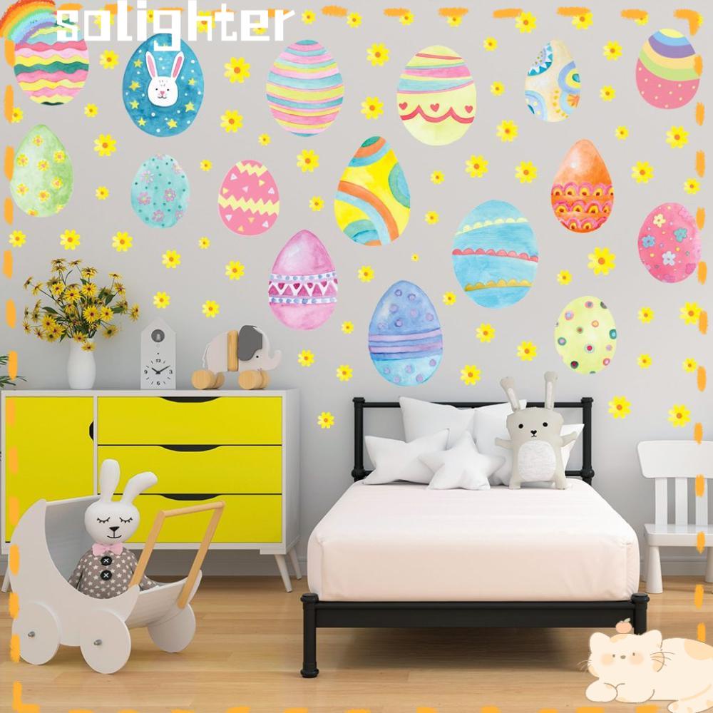 Solighter 4pcs/set Paskah Stiker Dinding Telur Kelinci Kamar Anak Dekorasi Rumah Paskah Dekorasi Pintu Mural