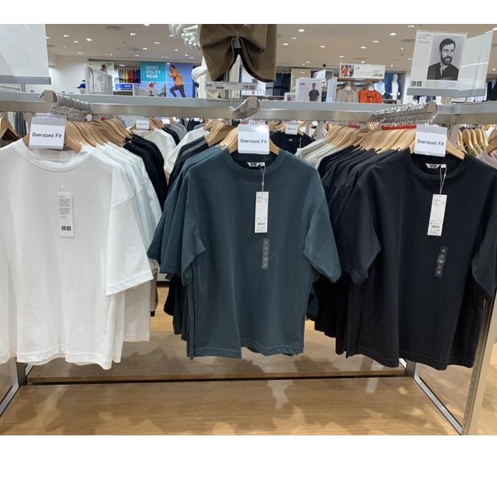 ۝ Airism T-shirt kaos katun oversized crew nech dan high neck lengan 1/2 uniqlo cowok new arrival ♥