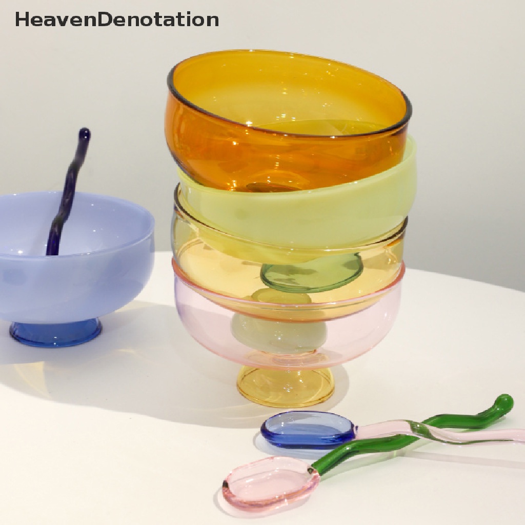 [HeavenDenotation] Kaca Patri Transparan Goblet Mangkuk Sendok Set Kaca Borosilikat Tinggi Mangkuk Salad Buah Dessert Peralatan Makan Rumah Tangga HDV