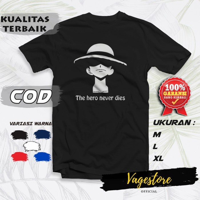 BAJU KAOS T SHIRT KARAKTER ANIME KARTUN KOMIK LUFFY ONE PIECE PRIA ORI - Hitam, M