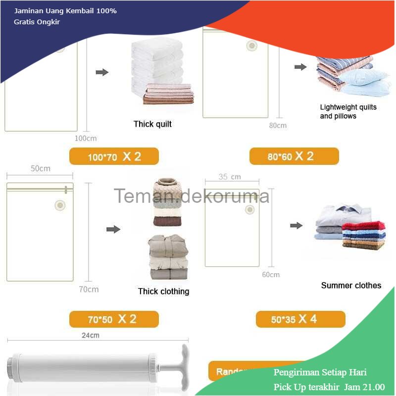 TD- TMP WHISM Kantong Plastik Pakaian Vacuum Bag 10 PCS with Hand Pump - SN11