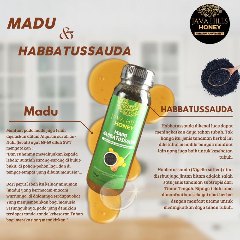 

MADU HERBAL HABATTUSAUDAH, MADU HERBAL , HABBATUSSAUDA, MADU MURNI, MADU ASLI, RAW HONEY - JAVA HILLS HONEY