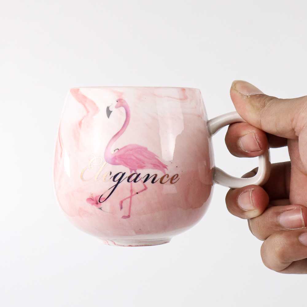 Gelas Cangkir Kopi Keramik Coffee Mug Desain Aesthetic Flamingo warna Pink 320ml