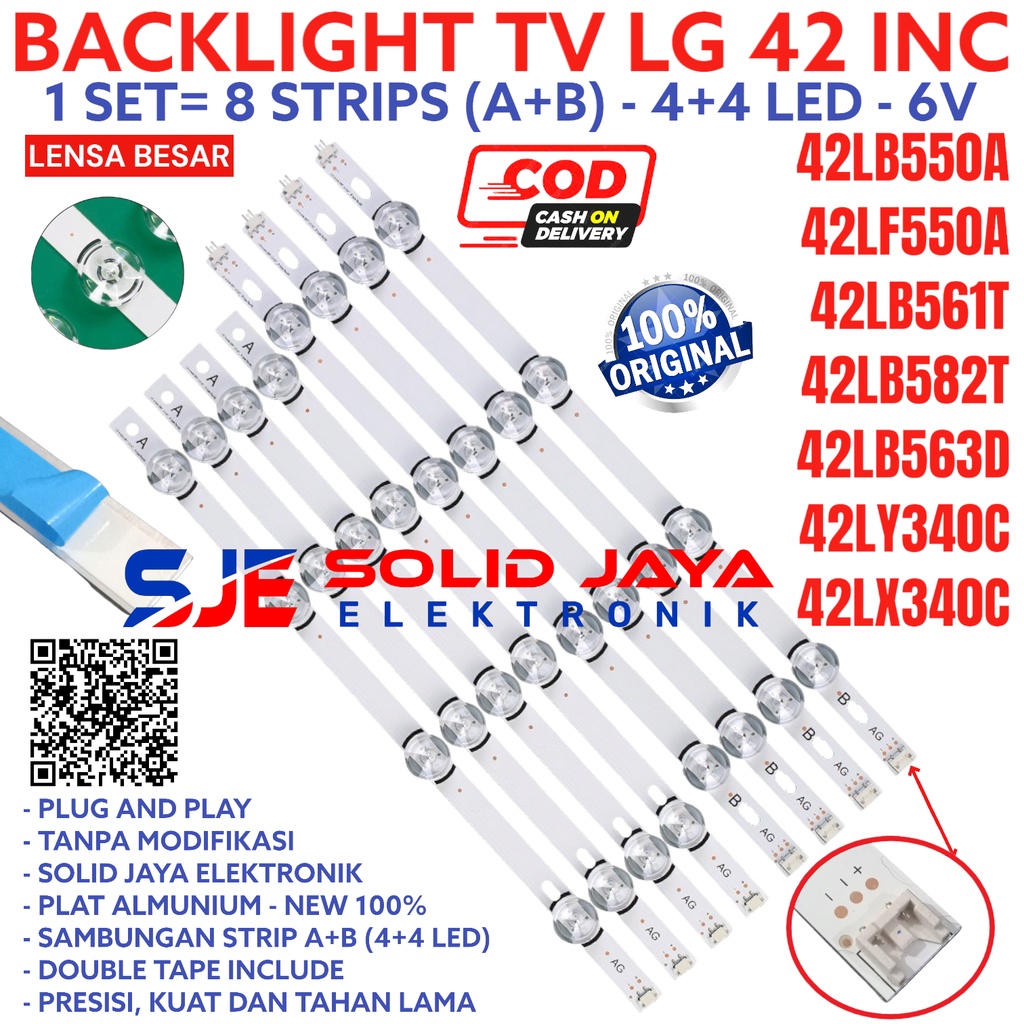 BACKLIGHT TV LG 42 INC 42LB550 42LF550 42LB561 42LB563 42LB582 42LY340 42LX340 LAMPU BL LED A T D C 42LB550A 42LF550A 42LB561T 42LB563D 42LB582T 42LY340C 42LX340C 8 KANCING 8K 6V 42LB 42LF 42LX 6 VOLT MATA CEKUNG BESAR 42&quot; 42INC 42IN LENSA CEKUNG