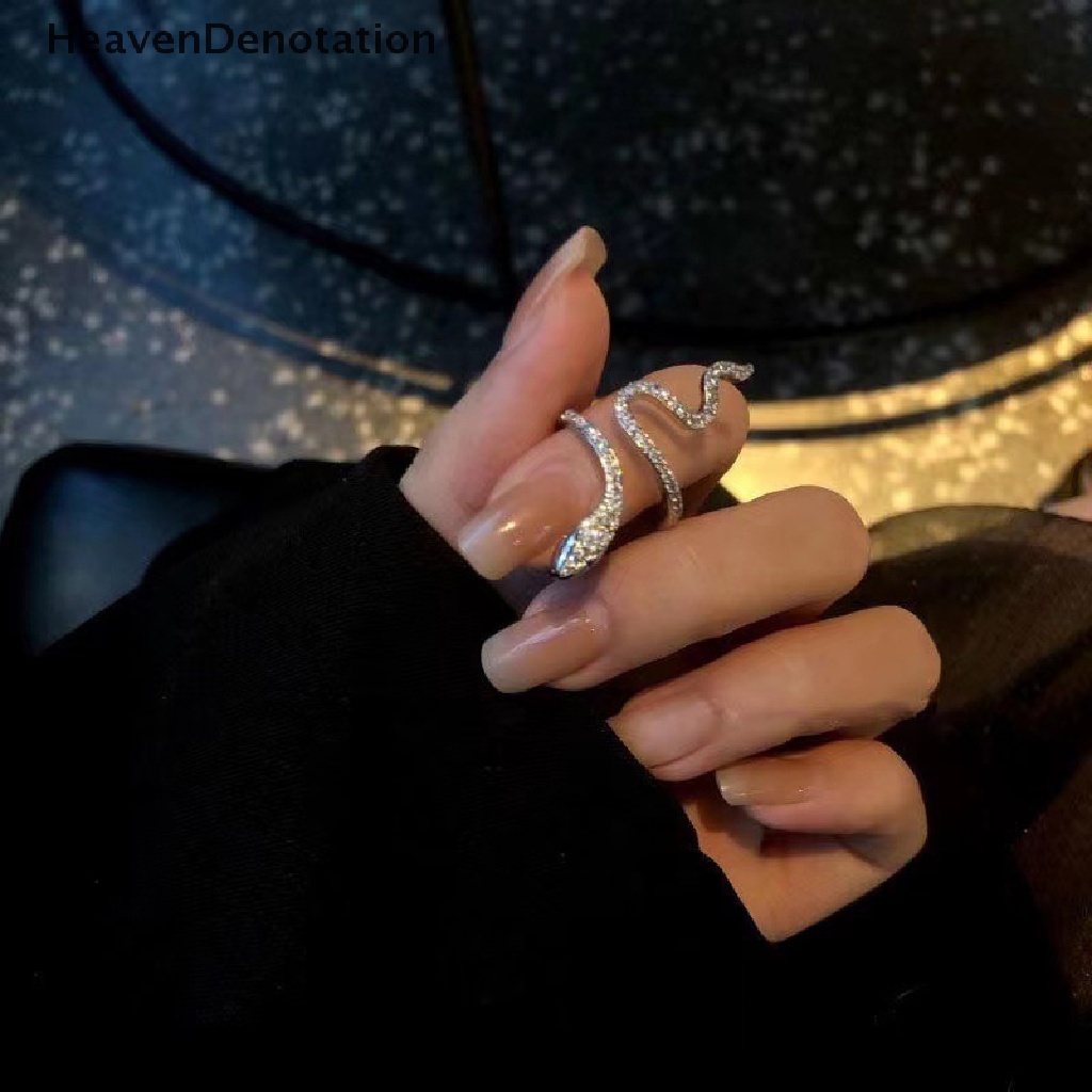 [HeavenDenotation] Vintage Punk Bentuk Ular Cincin Gothic Berlian Imitasi Terbuka Adjustable Hewan Rings Untuk Pria Wanita Fashion Kristal Pernikahan Pesta Perhiasan HDV