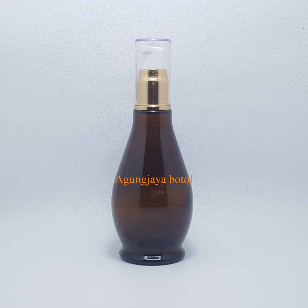 Botol Kaca Squash 100 Ml Amber Original Tutup Pump Treatment / Botol Kaca / Botol Kaca Kosmetik / Bo