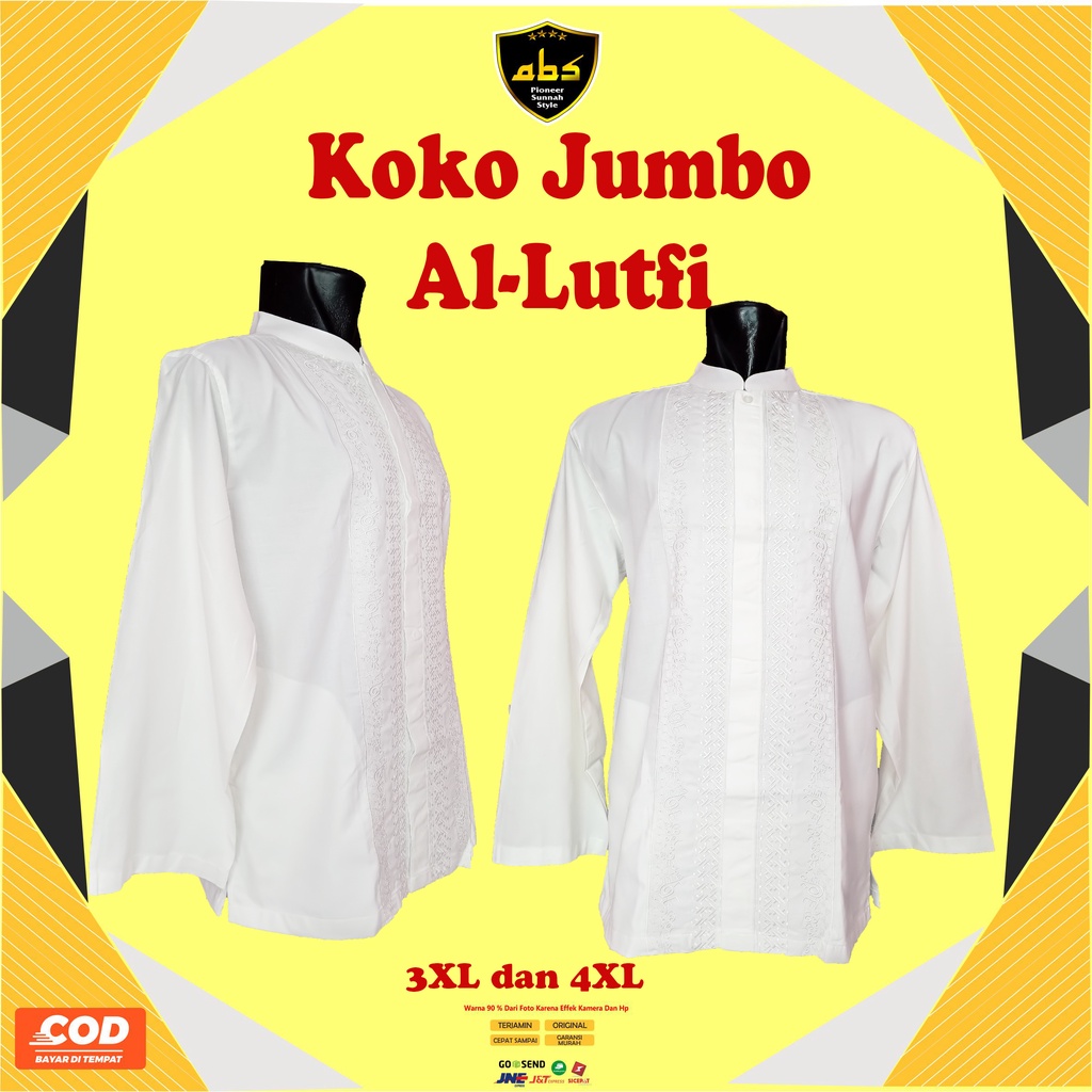 Baju Koko Jumbo Putih BW Bordir Senada Perlengkapan Haji Umroh Sholat Atasan Pria Abu Sulthan