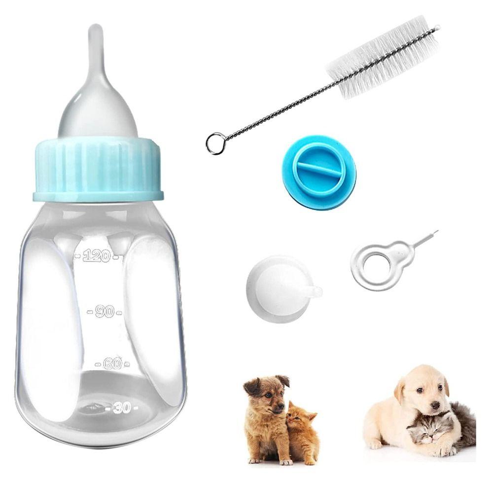 [Elegan] Botol Susu Pet Portabel 120ml Dengan Skala Rumah Tangga Silikon Tahan Gigit Kitten Nipple Bottle
