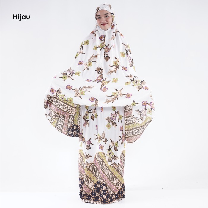 Mukena Bali Cindai Batik Arnia Terbaru / Mukena Rayon / Mukena Jumbo - Hijau