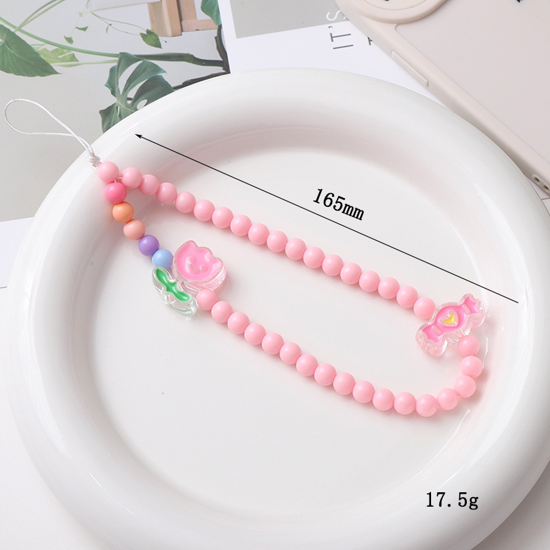 Kartun Enamel Tulip Bebek Kuning Kupu-Kupu Planet Akrilik Bulat Manik-Manik Rantai Untuk iPhone Android OPPO VIVO Huawei Xiaomi Redmi Samsung Semua Ponsel Earphone Case Tali Gelang